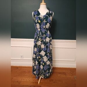 Floral Maxi Dress in Green, Blue and Cream